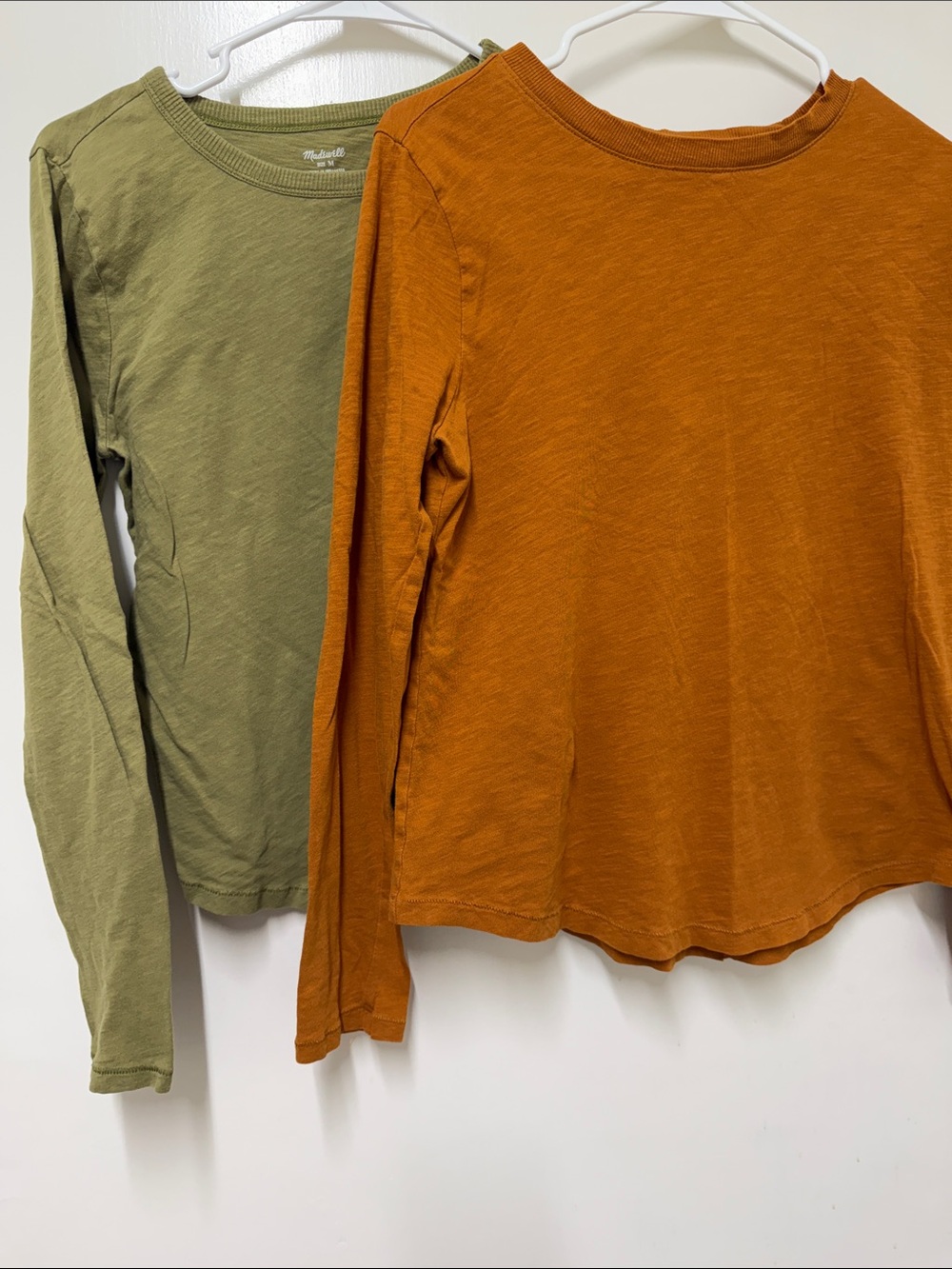 Madewell Olive and Rust Long-Sleeve Crewneck Tops